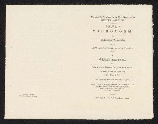 Prospectus for: W.H. Pyne, Microcosm of London, 1802-1808