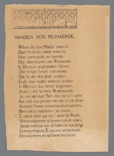 Proof of nineteen lines from Van den vos Reynaerde in the Hei type