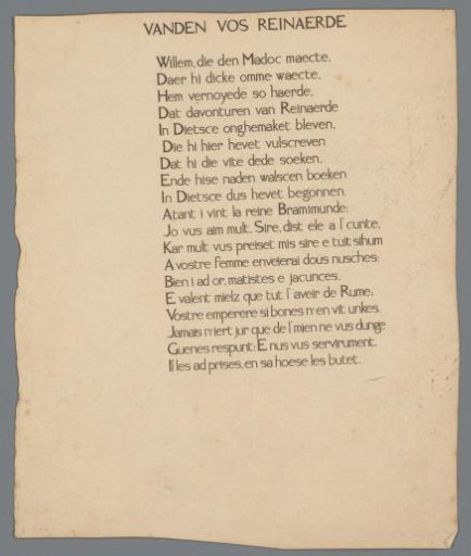 Proof of nineteen lines from Van den vos Reynaerde in the Hei type