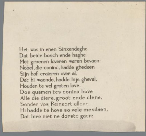 Proof of twelve lines from Van den vos Reynaerde in the Klei type