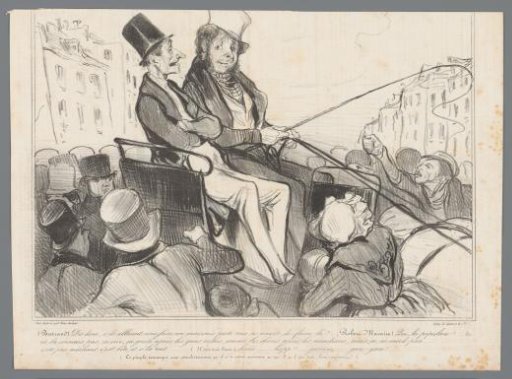 Bertrand and Robert-Macaire in a carriage surrounded by people