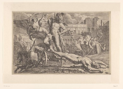 Achilles with the corpse of Hector behind his triumphal chariot