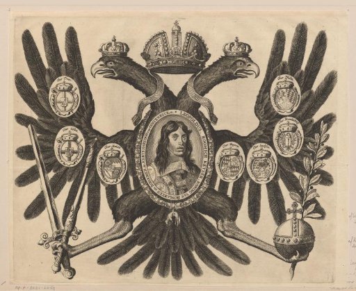Double-headed eagle with portrait in a medallion of Emperor Leopold I