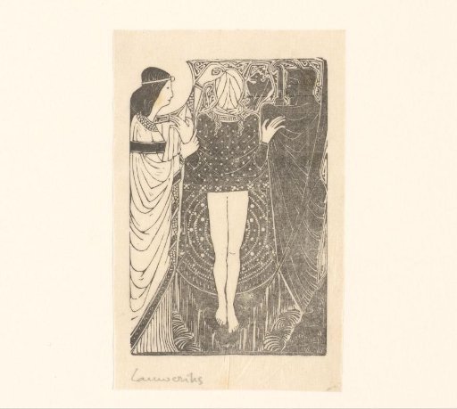 Blindfolded Woman Between Two Figures