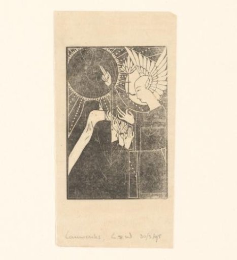 Three Kneeling Figures Before a Winged Man