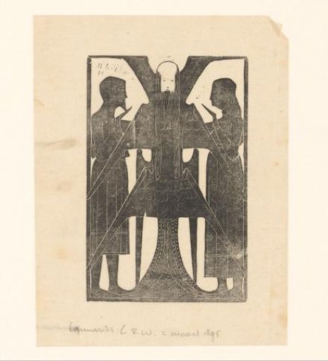 Man and woman beside a winged figure