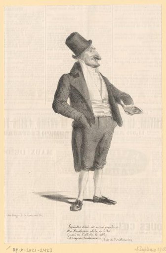 Caricature of Charles-Emmanuel Lepeintre as L'Essoufflé in Le Bénéficiaire