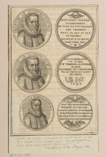 Three medals with the portrait of Johan van Oldenbarnevelt