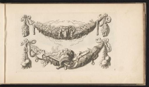 Two festoons with a ram's head and a helmet from the Amsterdam Town Hall