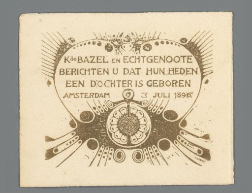 Birth certificate for the eldest daughter of Karel de Bazel and his wife
