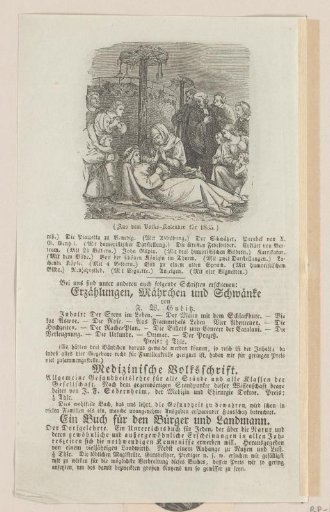 Praying Figures Beside a Deceased Woman with a Bible in Her Arms