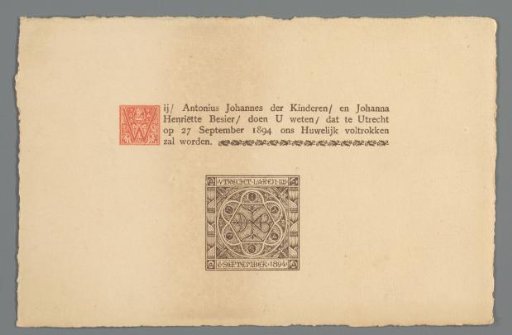 Marriage Announcement of Antoon Derkinderen and Johanna Henriëtte Besier