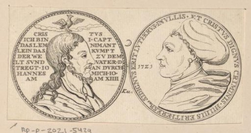 Obverse and reverse of a medal with Christ and the portrait of Martin Luther