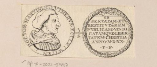 Obverse and reverse of a medal with the portrait of Martin Luther and text in Latin