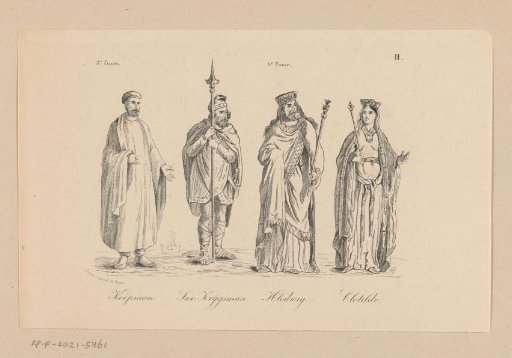 Merchant, Warrior, Clovis I and Clothilde in clothing from the third and fifth centuries