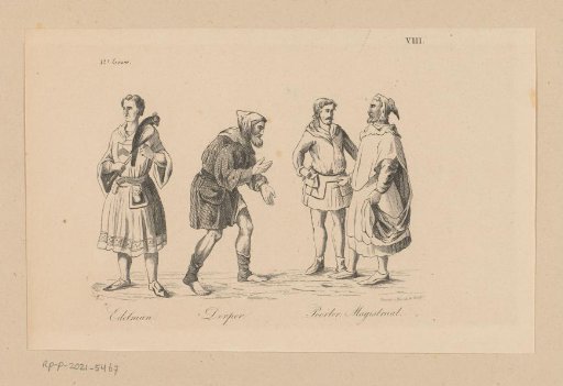 Nobleman, peasant, burgher and magistrate in clothing from the twelfth century