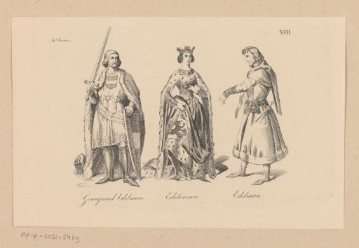 Three figures of nobility in clothing from the fourteenth century