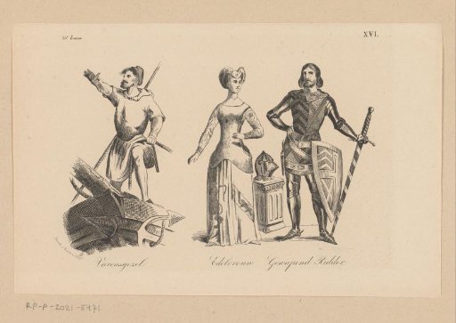 Sailor, noblewoman and knight in clothing from the fifteenth century