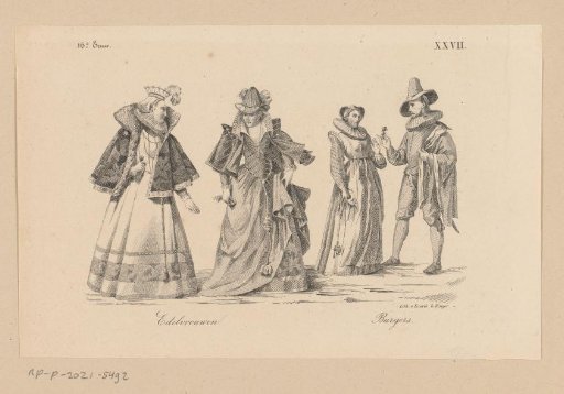 Two noblewomen and two burghers in sixteenth-century dress