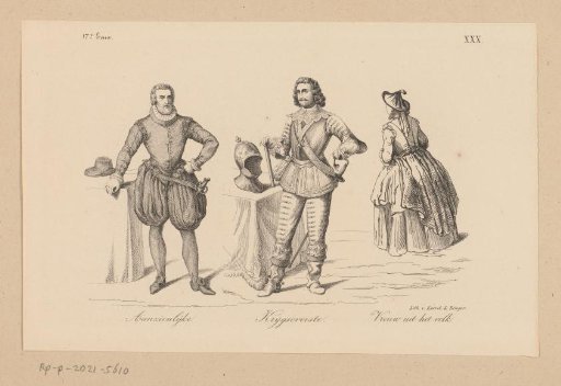 Two men and a woman in seventeenth-century dress