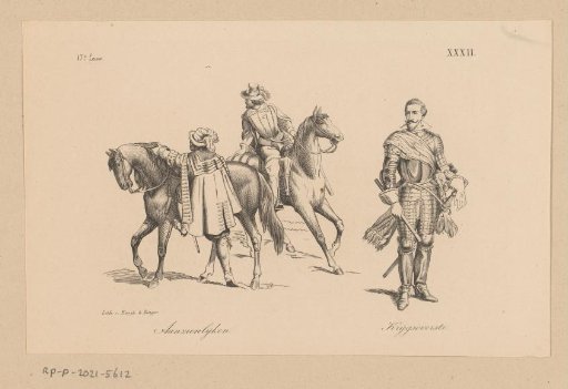 Two riders and a commander in seventeenth-century dress
