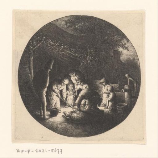 Peasant family slaughtering a pig