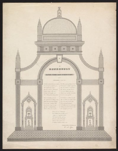 Copper Monday print with a temple, 1843