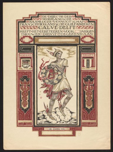 Certificate for faithful service at Calvé Olive Oil Factory, Delft