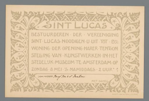 Invitation to the opening of an exhibition of works by members of the Artists' Association Saint Luke