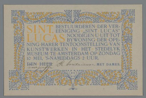 Invitation to the Opening of an Exhibition of Works by Members of the Artists' Association Sint Lucas