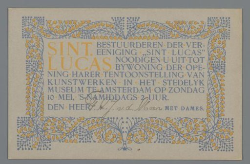 Invitation to the Opening of an Exhibition of Works by Members of the Artists' Association Sint Lucas