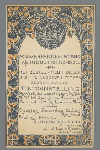 Invitation to the exhibition of work by the pupils of the Industrial School Department of the Society for the Working Class