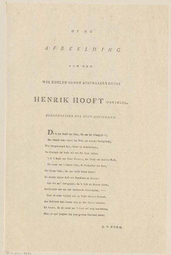 Inscription accompanying a portrait of Hendrik Danielsz. Hooft