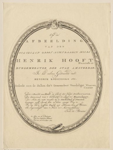 Caption for a portrait of Hendrik Danielsz. Hooft