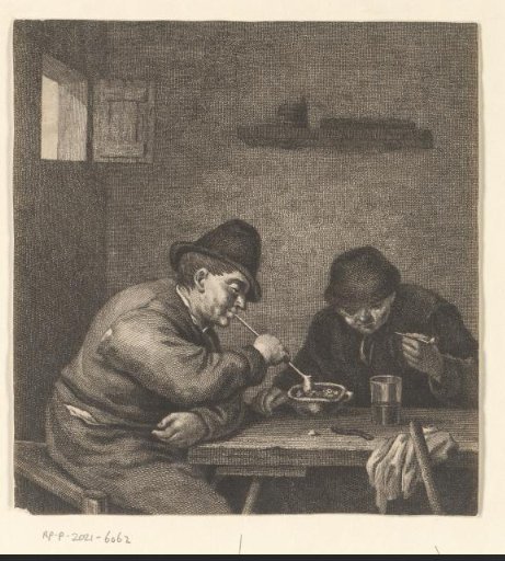 Twee rokende boeren aan een tafel
