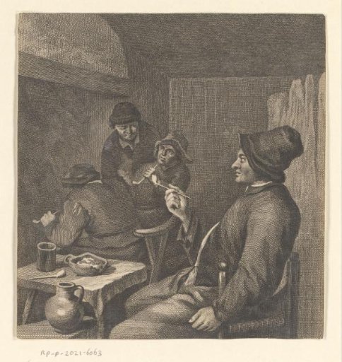 Smoking peasants at a table and fireplace
