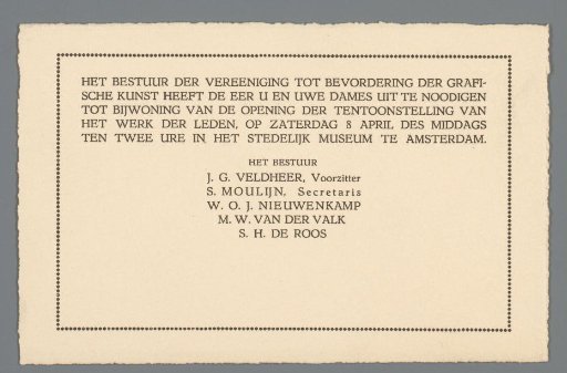 Invitation to the opening of the exhibition of works by the members of the 'Society for the Promotion of Graphic Art'