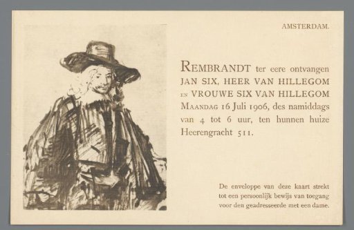 Invitation to a gathering at Jan Six in honor of the Rembrandt celebrations in 1906