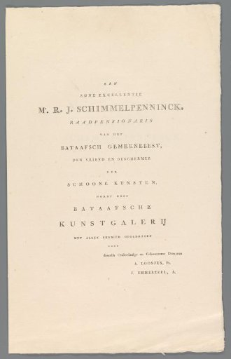 Text sheet with dedication to Rutger Jan Schimmelpenninck