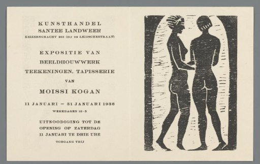 Invitation to an Exhibition of 'Sculpture, Drawings, Tapestries by Moissi Kogan'