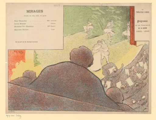 Programme for the theatrical performance 'Mirages, drame en cinq actes, en prose' at the Théâtre Libre