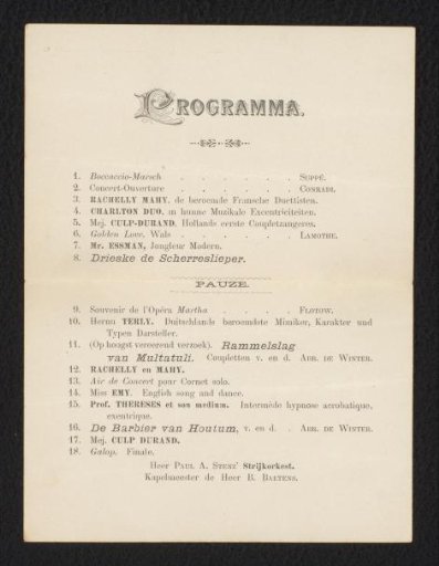 Programme of the 'Extraordinary Concert-Varié' of Concordia Breda on 19 July 1898
