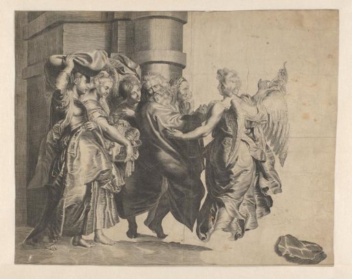 Lot Fleeing Sodom with His Wife and Daughters
