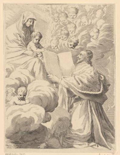 Armand-Jean du Plessis, Duke of Richelieu, presenting his book to Mary and Christ