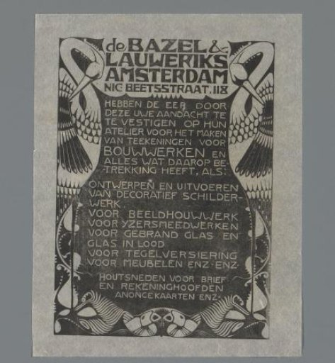 Advertisement for the studio of Karel de Bazel and Mathieu Lauweriks