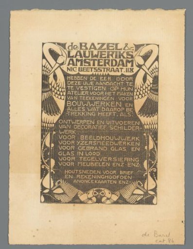 Advertisement for the studio of Karel de Bazel and Mathieu Lauweriks
