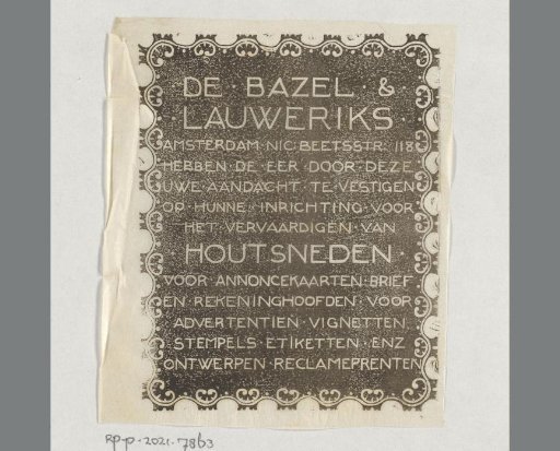 Advertisement for De Bazel & Lauweriks