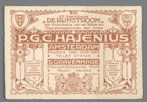 Business card for the cigar shop P.G.C. Hajenius