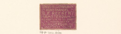 Label of art dealer L.F. Reeker
