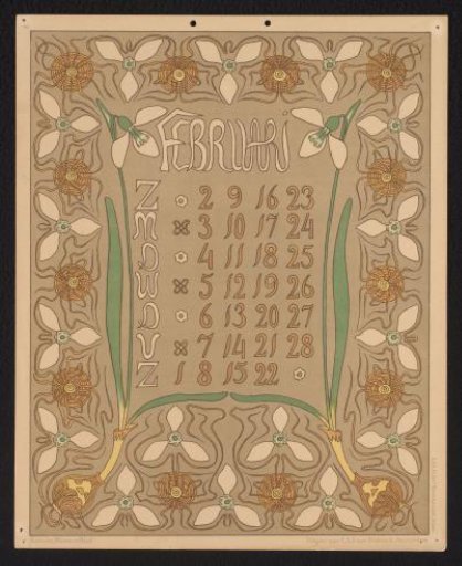 Calendar page for February 1902 with snowdrops